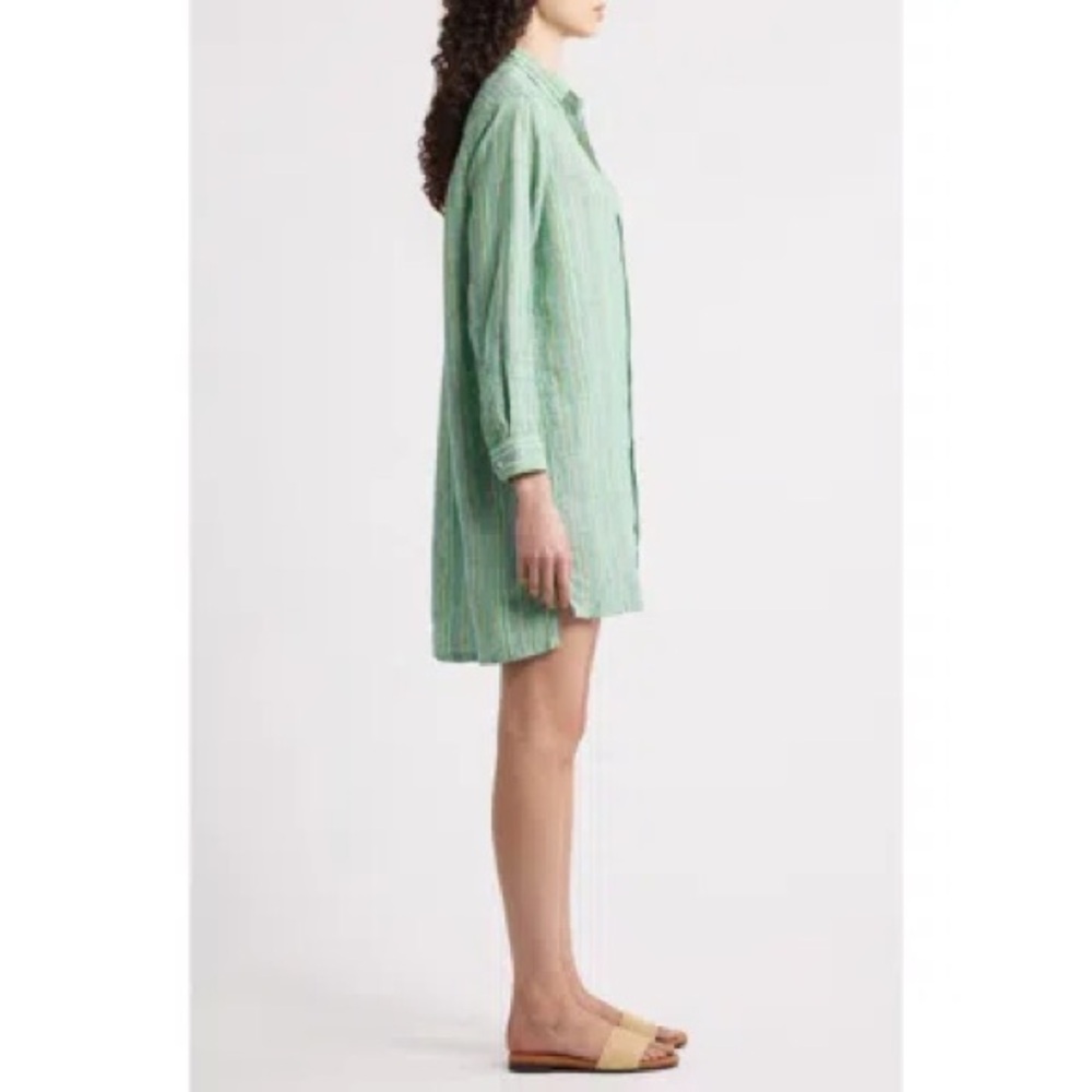 NWOT Frank & Eileen Hunter Stripe Step Hem Linen & Cotton Shirtdress colorful L - Picture 7 of 9